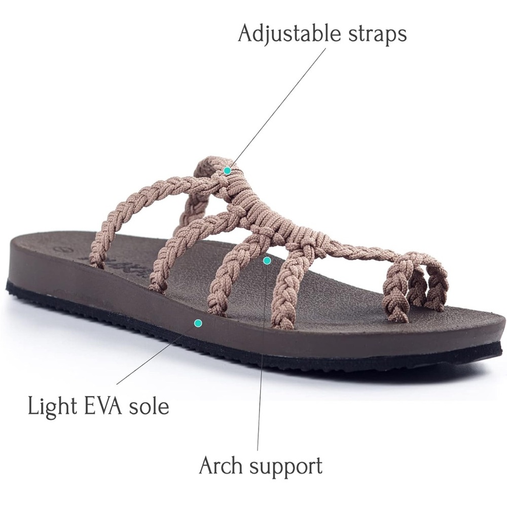 Plaka Sandals Slip In Braided Tan Brown Womens 7